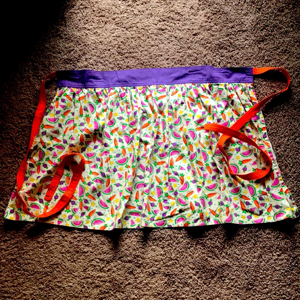 Cute Vintage Tie Back Kitchen Half Apron Purple Orange Fruity Watermelon